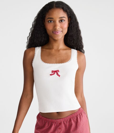 Graphic Lace-Trim Sleep Tank