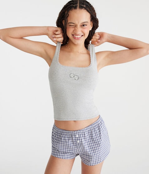 Graphic Lace-Trim Sleep Tank