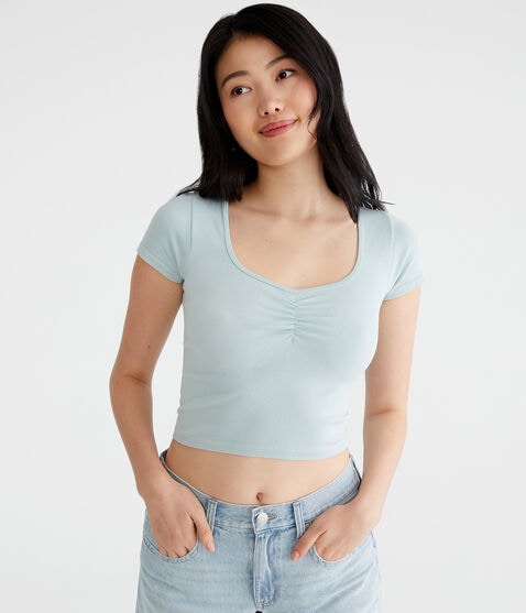 Buttery Soft Washed Cropped Cinch-Front Tee