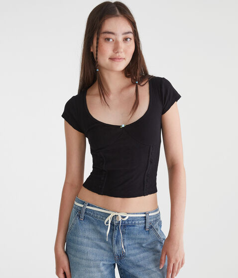 Pointelle Scoop-Neck Top