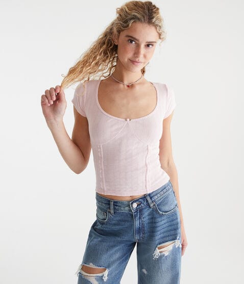 Pointelle Scoop-Neck Top