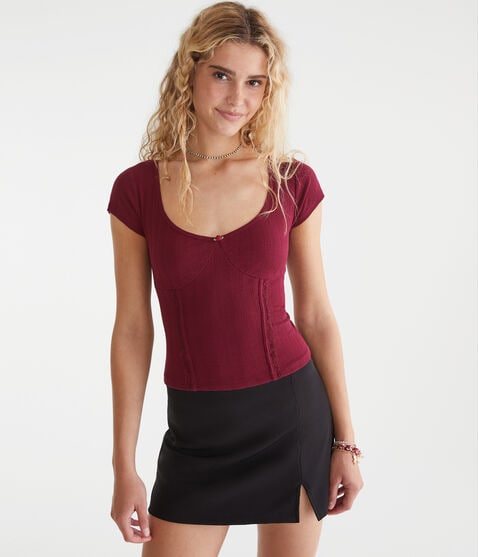 Pointelle Scoop-Neck Top