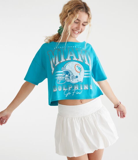 Miami Dolphins Cropped Off-The-Shoulder Graphic Tee
