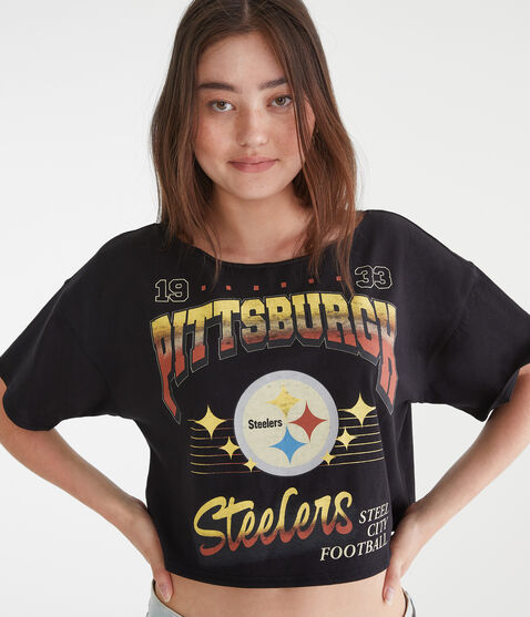 Pittsburgh Steelers Cropped Off-The-Shoulder Graphic Tee