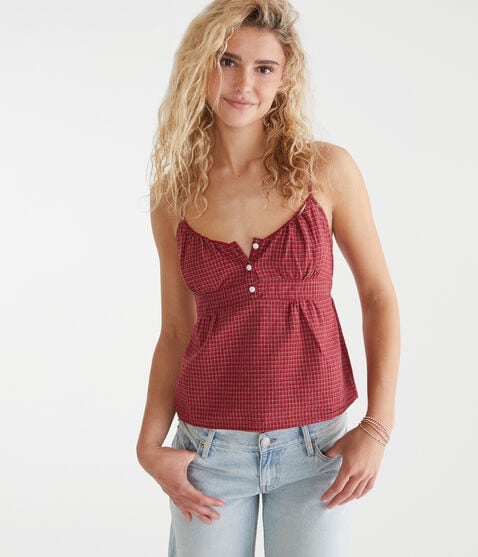 Plaid Scoop-Neck Babydoll Cami